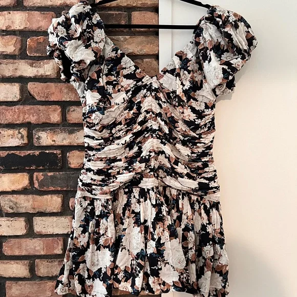 Abercrombie & Fitch Drama Puff Sleeve Ruched Mini Dress XL - Picture 2 of 9